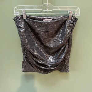 Free People Lov Project Metallic Ruched Tube Top Sparkle‎ Silver Size S